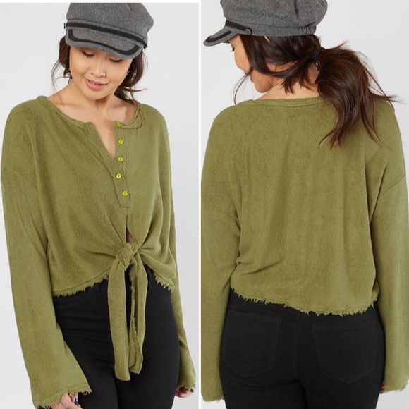 Free People Tops - Free People Emma’s Henley Raw Hem Dirty Martini